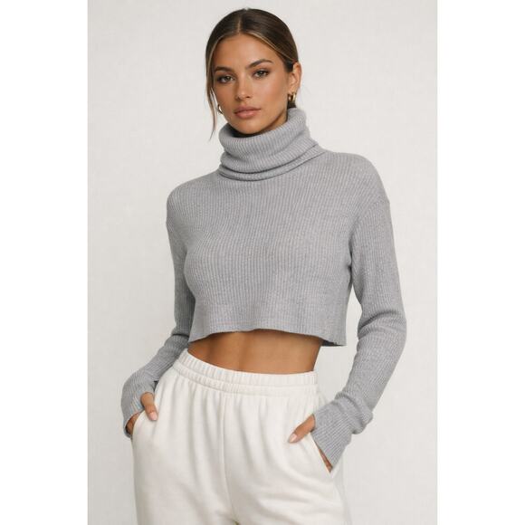Joah Brown Tops - Joah Brown Brooklyn Cropped Turtleneck Ribbed Modal Sweater One Size Thumbholes